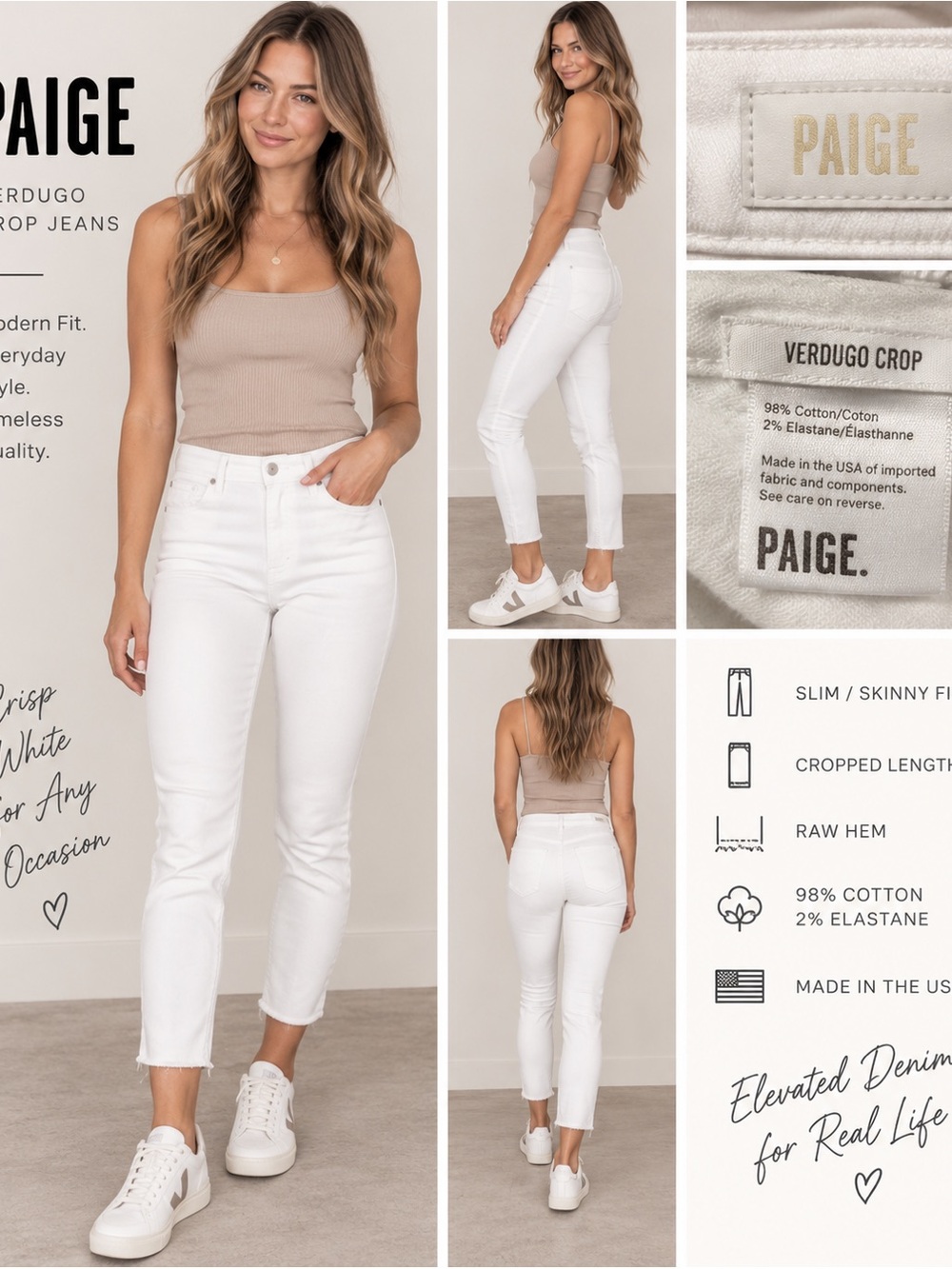 PAIGE Verdugo Crop White Skinny Jeans Size 26 Crisp White Raw Hem